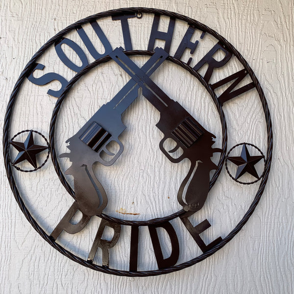 #SI_XL2132 SOUTHERN PRIDE 24" GUNS PISTOLS BROWN METAL WALL ART WESTERN HOME DECOR NEW