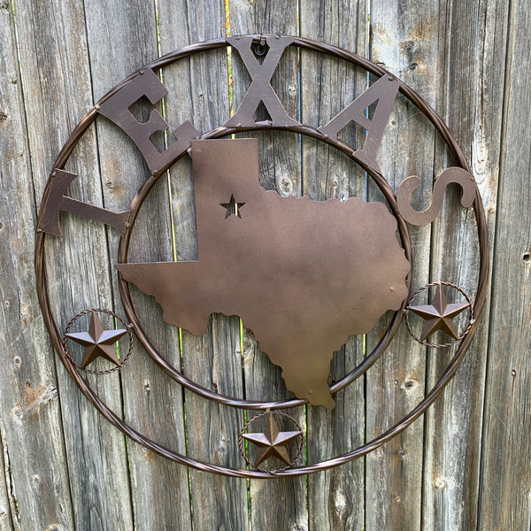 24" State of Texas Map Metal Wall Art Western Home Decor Vintage Rustic Bronze Copper New