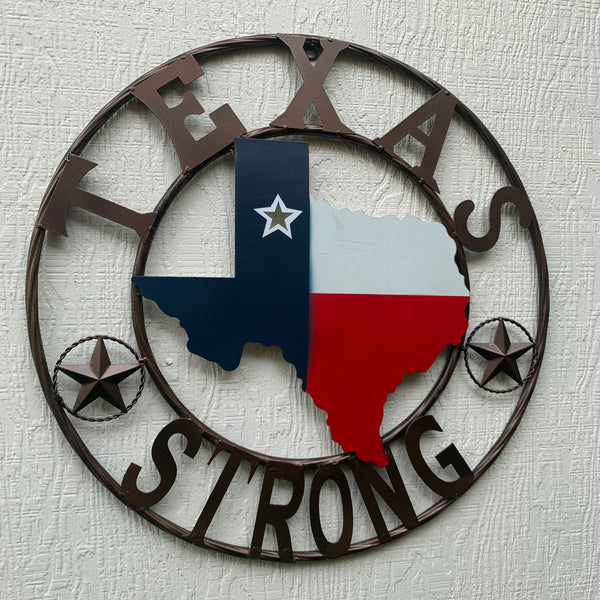 24" TEXAS STRONG BARN METAL WALL ART SIGN WESTERN HOME DECOR RED WHITE BLUE HANDMADE
