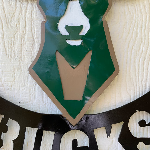 24" MILWAUKEE BUCKS WIDE BAND DISC STYLE METAL CUSTOM VINTAGE CRAFT TEAM SPORTS SIGN HANDMADE