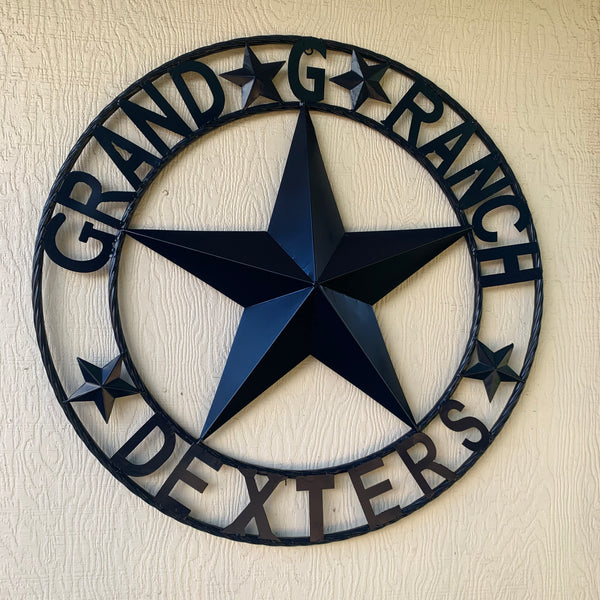 GRAND G RANCH STYLE CUSTOM NAME STAR RUSTIC NAVY BLUE METAL BARN STAR ROPE RING WESTERN HOME DECOR HANDMADE