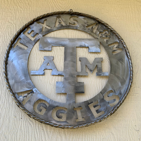 24" TEXAS A&M WIDE BAND RAW METAL CUSTOM VINTAGE CRAFT WALL ART TEAM SIGN HANDMADE