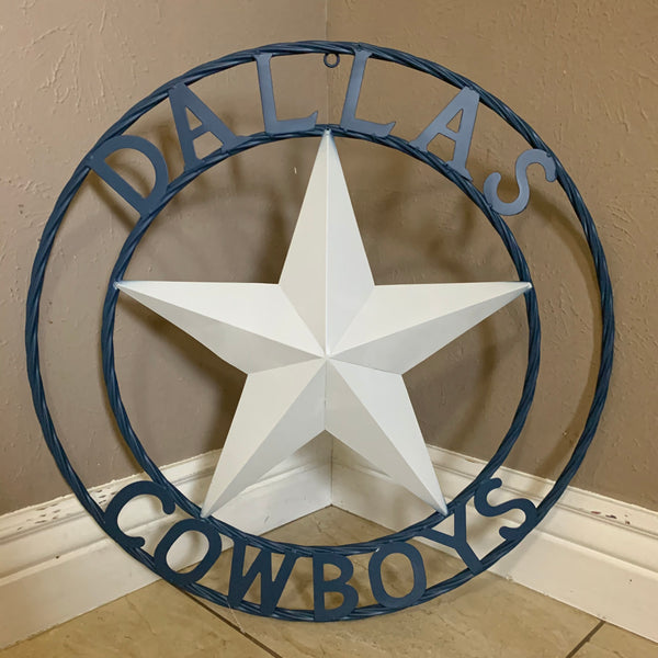 DALLAS COWBOYS STAR METAL BARN LONE STAR WESTERN HOME DECOR BLUE & WHITE STAR, SIZE:24",32",36",40",42",44",46",50"