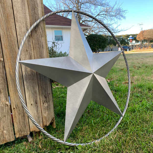 12",16",24",32",34", 36",38",40",48",60",72",96" RUSTIC GREY BARN LONE STAR WITH TWISTED ROPE RING METAL WALL ART WESTERN HOME DECOR VINTAGE RUSTIC CRAFT NEW