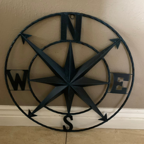 #SI_B8235 COMPASS NAVY BLUE 24" METAL SIGN WESTERN HOME DECOR HANDMADE NEW