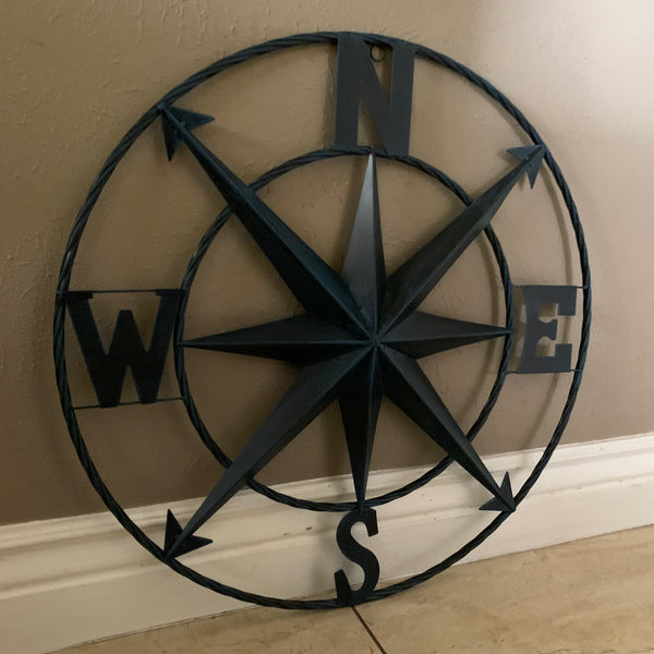 #SI_B8235 COMPASS NAVY BLUE 24" METAL SIGN WESTERN HOME DECOR HANDMADE NEW