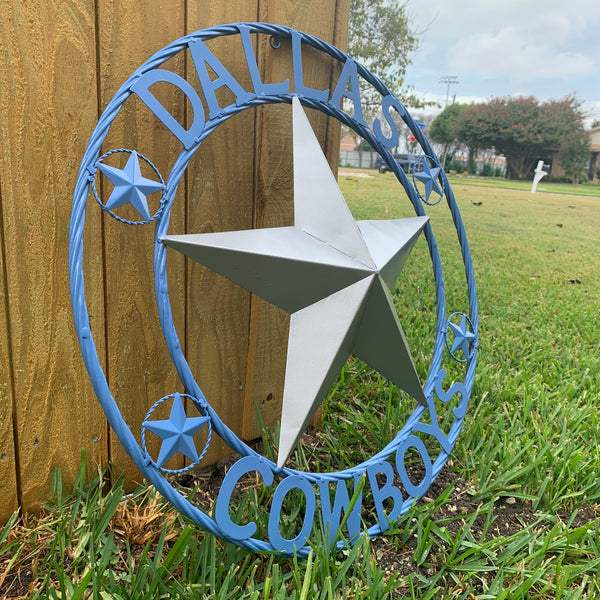 DALLAS COWBOYS LIGHT BLUE & SILVER DECOR METAL ART WESTERN HOME WALL DECOR SIZE:24",32",36",40",42",44",46",50"