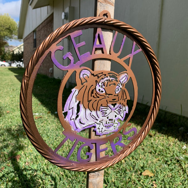 12",18",24",32" GEAUX TIGERS CUSTOM VINTAGE METAL CRAFT TEAM WALL ART HANDMADE