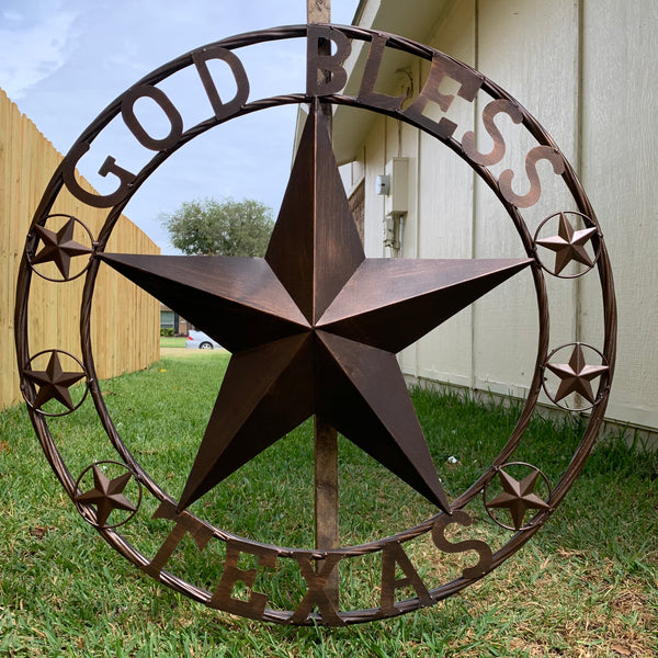 #EH11107-24" GOD BLESS TEXAS BARN LONE STAR WITH 3 SMALL STARS WESTERN HOME DECOR HANDMADE NEW