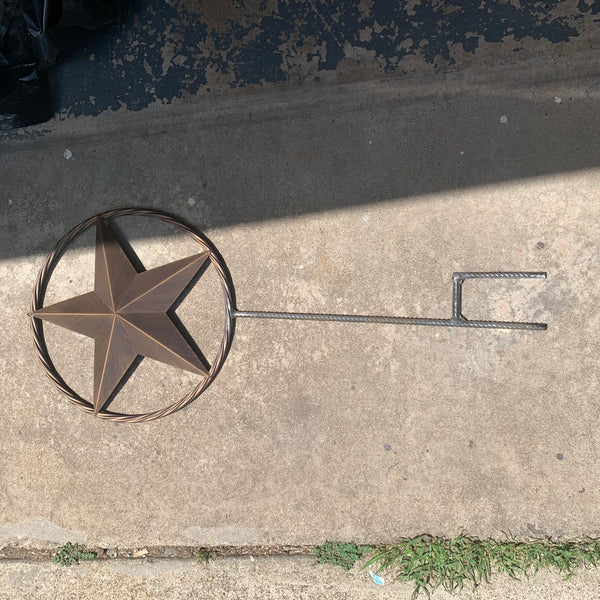 10",12",16",24" STAR STAKE METAL BARN STAR WITH TWISTED ROPE RING WESTERN HOME DECOR BROWN