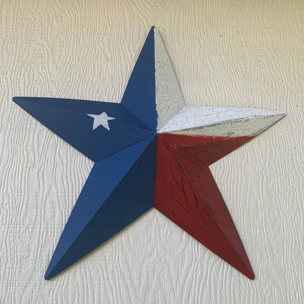 CRACKLE STYLE RED WHITE & BLUE METAL BARN STAR METAL WALL ART WESTERN HOME DECOR RUSTIC NEW