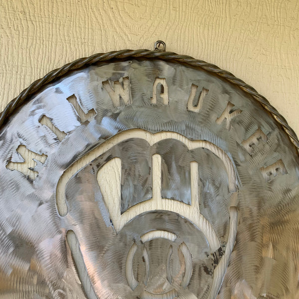 24" MILWAUKEE BREWERS RAW METAL WIDE BAND DISC STYLE CUSTOM METAL VINTAGE CRAFT TEAM SIGN HANDMADE