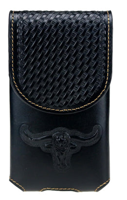 #EH11701  6.5" LONGHORNS LEATHER POUCH COFFEE BROWN EXTRA LARGE  BELT LOOP CELL PHONE CASE UNIVERSAL OVERSIZE--FREE SHIPPING