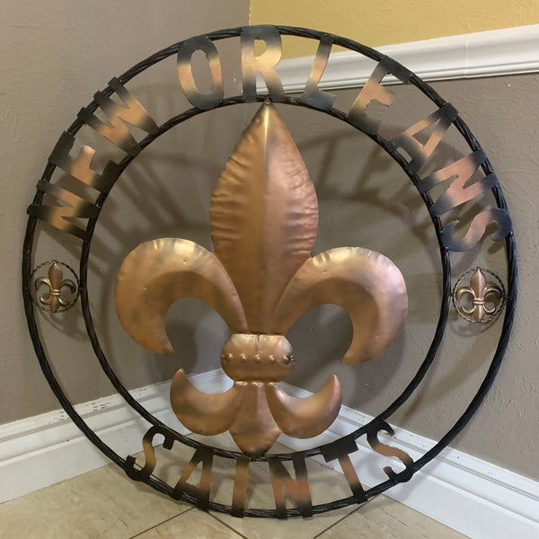 18", 24", 32" NEW ORLEANS SAINTS METAL SIGN WALL ART WESTERN HOME DECOR RUSTIC GOLD & BLACK ART NEW