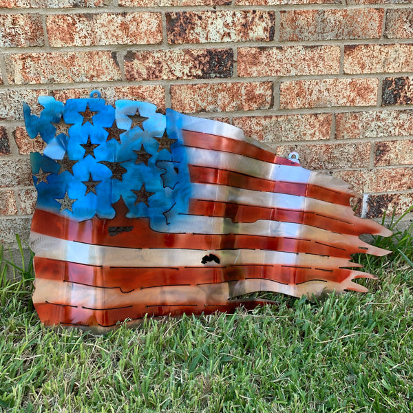 AMERICAN USA TATTERED Flag USA Metal Art Large Western Home Decor New Art