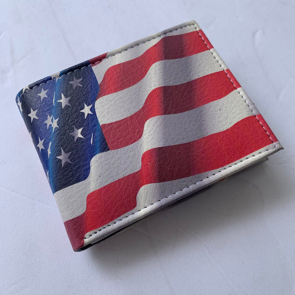 4.25" x 3.75" USA FLAG AMERICANA WALLET LEATHER BIFOLD WALLET NEW-- FREE SHIPPING