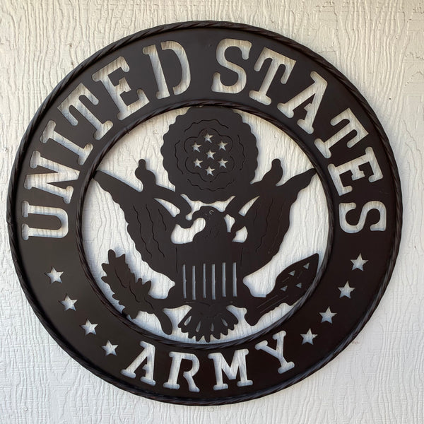 24" USA ARMY MILITARY BROWN  METAL DISC STYLE WALL ART DECOR VINTAGE CRAFT WESTERN HOME DECOR NEW