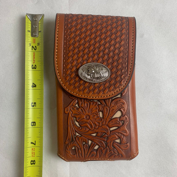 #LG2004  7.5" HORSE TAN BROWN LEATHER POUCH EXTRA LARGE  BELT LOOP HOLSTER CELL PHONE CASE UNIVERSAL OVERSIZE