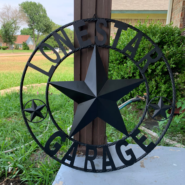 LONESTAR GARAGE STYLE CUSTOM BARN NAME STAR LONESTAR GARAGE METAL NAME BARN STAR WITH TWISTED ROPE RING 3d STAR ART WESTERN HOME DECOR RUSTIC BROWN