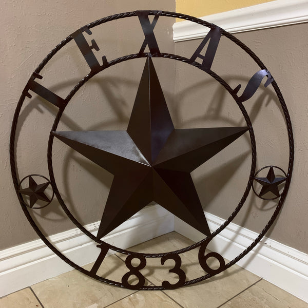 16",24", 32", 36" RUSTIC BROWN TEXAS 1836 BARN STAR METAL ART WESTERN HOME DECOR VINTAGE RUSTIC DARK BROWN NEW