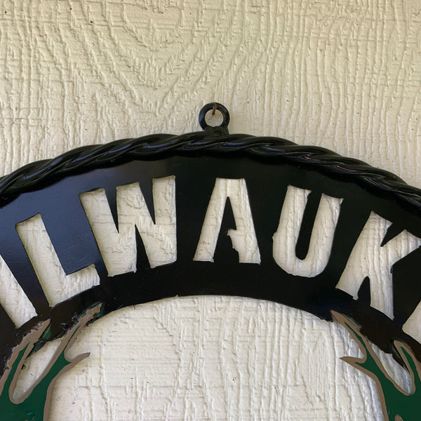 24" MILWAUKEE BUCKS WIDE BAND DISC STYLE METAL CUSTOM VINTAGE CRAFT TEAM SPORTS SIGN HANDMADE