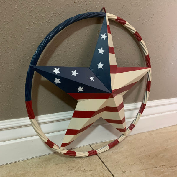 AMERICAN USA FLAG BARN STAR METAL RED IVORY BEIGE BLUE STAR12",16",24",32"36",38",40",48"