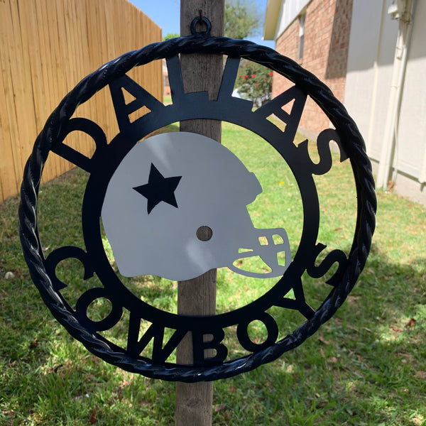 12", 18", 24", 32" DALLAS COWBOYS HELMET SIGN NAVY BLUE & WHITE METAL CUSTOM VINTAGE CRAFT WALL ART TEAM SIGN HANDMADE