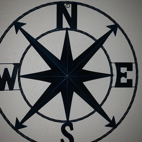 #SI_B8235 COMPASS NAVY BLUE 24" METAL SIGN WESTERN HOME DECOR HANDMADE NEW