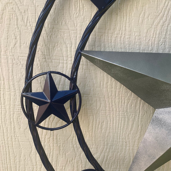 24" STAR & 34" STAKE DALLAS COWBOYS DECOR METAL ART WESTERN HOME WALL DECOR ALL SILVER & NAVY BLUE WITH 34" STAKE