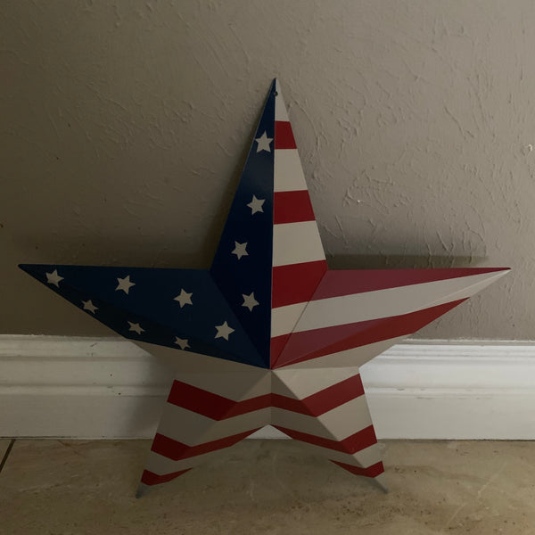 AMERICANA USA FLAG BARN STAR METAL RED BEIGE NAVY BLUE STAR WESTERN HOME DECOR HANDMADE