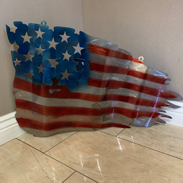 AMERICAN USA TATTERED Flag USA Metal Art Large Western Home Decor New Art
