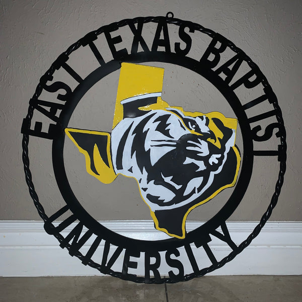 EAST TEXAS BAPTIST UNIVERSITY METAL CUSTOM VINTAGE CRAFT SIGN WALL ART TEAM HANDMADE