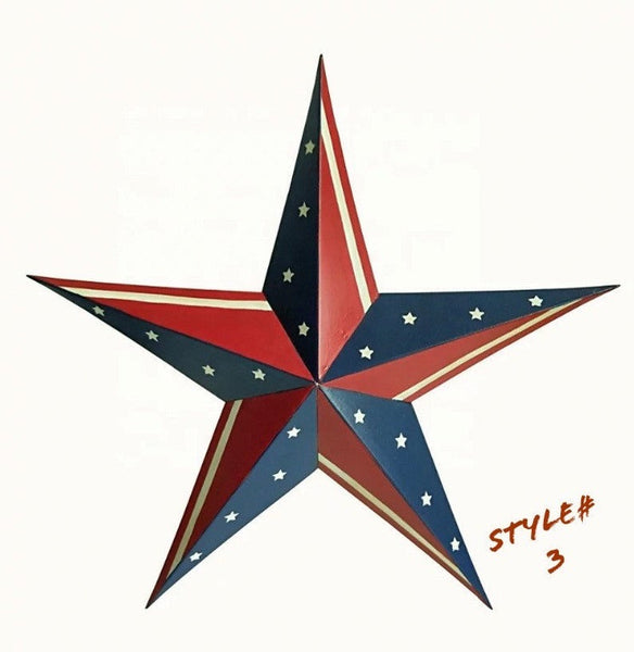 24" USA FLAG STAR RED WHITE & BLUE AMERICANA METAL BARN STAR METAL WALL ART HANDMADE TO ORDER