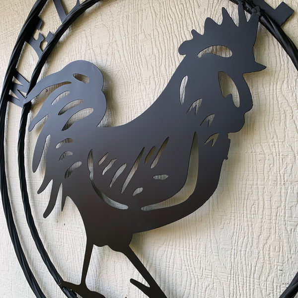 YOUR CUSTOM NAME BLACK ROOSTER LASERCUT METAL ART WITH RING DESIGN WESTERN METAL ANIMAL ART HOME WALL DECOR BRAND NEW