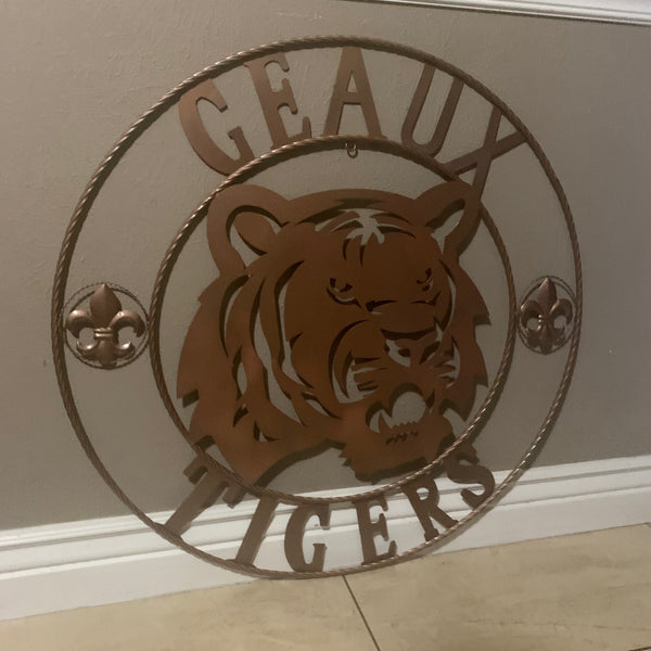 12",18", 24", 32", 36" GEAUX TIGERS HAMMERED COPPER CUSTOM METAL VINTAGE CRAFT SIGN TEAM HANDMADE