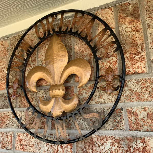 18", 24", 32" NEW ORLEANS SAINTS METAL SIGN WALL ART WESTERN HOME DECOR RUSTIC GOLD & BLACK ART NEW