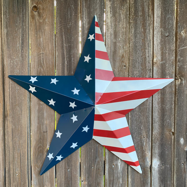 12",16",24",30",36" USA AMERICAN FLAG STAR STYLE#9 RED WHITE & BLUE METAL BARN STAR METAL WALL ART HANDMADE