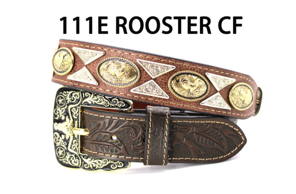 WS111E ROOSTER LEATHER BELT CF BROWN WESTERN BELTS FASHION NEW STYLE