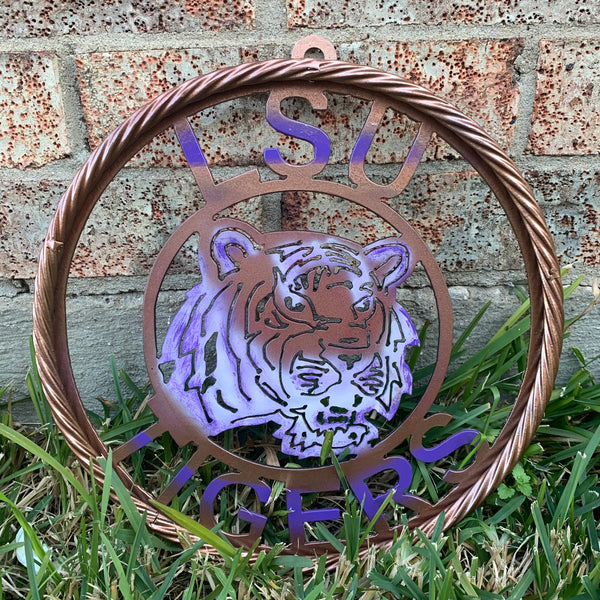12" LSU TIGERS CUSTOM METAL VINTAGE CRAFT HOME DECOR HANDMADE