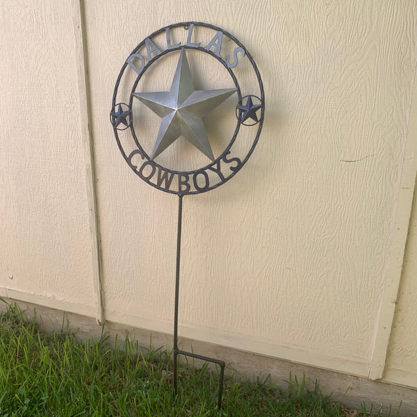 24" STAR & 34" STAKE DALLAS COWBOYS DECOR METAL ART WESTERN HOME WALL DECOR ALL SILVER & NAVY BLUE WITH 34" STAKE