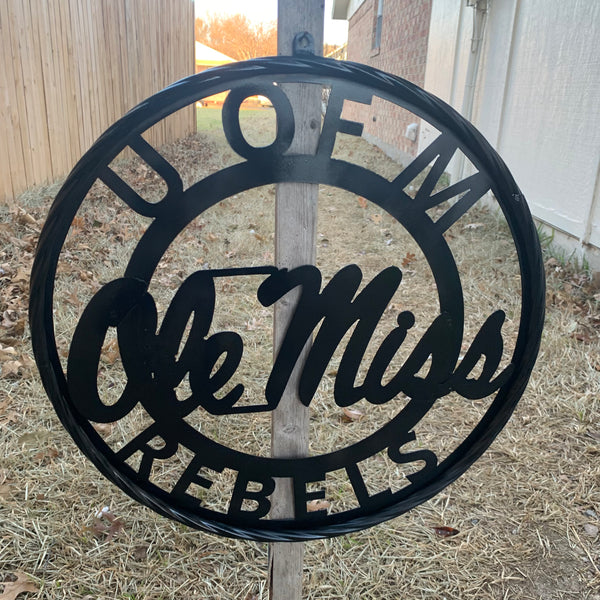 12",18",24",32" OLE MISS REBELS MISSISSIPPI BLACK CUSTOM VINTAGE METAL CRAFT TEAM SIGN HANDMADE RUSTIC BLACK