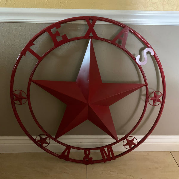 TEXAS A&M BURGUNDY RED BARN LONE STAR METAL CUSTOM VINTAGE CRAFT TEAM STAR WESTERN HOME DECOR HANDMADE SIZE:24",32",36",40",42",44",46",50"