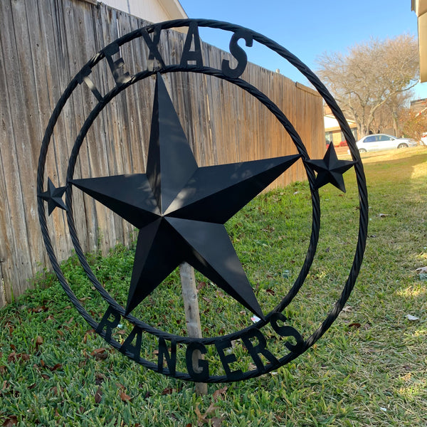 TEXAS RANGERS BLACK LONE STAR METAL TEAM WESTERN HOME DECOR CRAFT