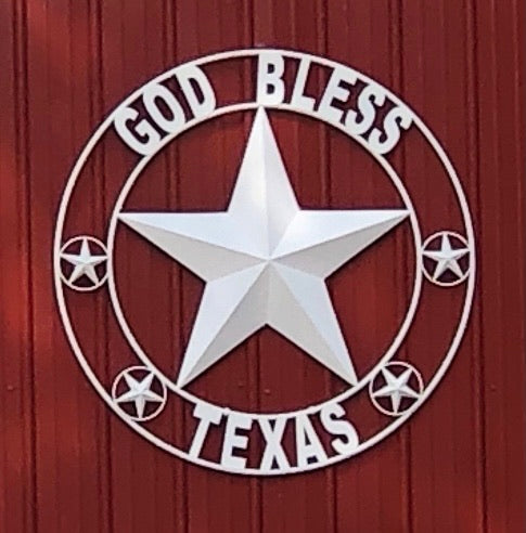 GOD BLESS TEXAS WHITE BARN STAR WITH TWISTED ROPE RING DESIGN METAL WALL ART WESTERN HOME DECOR NEW