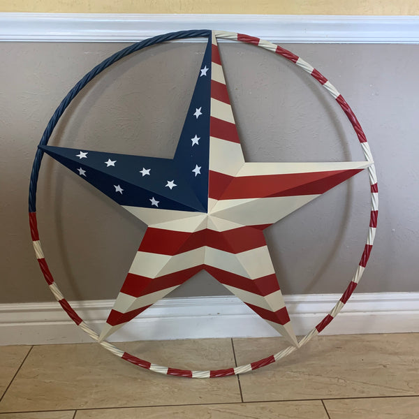 USA AMERICANA FLAG STAR METAL RED WHT BLUE STAR WESTERN HOME DECOR HANDMADE 12",16",24",32"36",38",40",48"