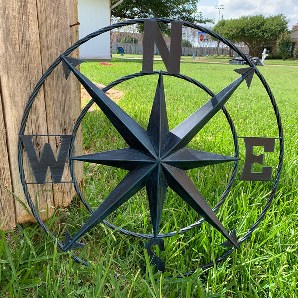 COMPASS NAVY BLUE 24" METAL SIGN WESTERN HOME DECOR HANDMADE NEW