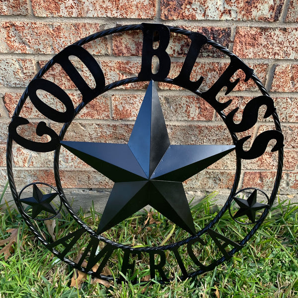 #EH10562 GOD BLESS AMERICA BLACK METAL BARN LONE STAR WESTERN HOME DECOR HANDMADE NEW