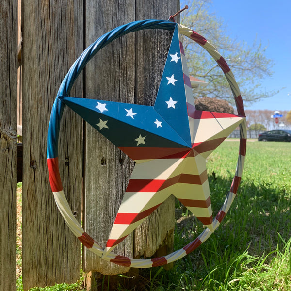 AMERICAN USA FLAG BARN STAR METAL RED IVORY BEIGE BLUE STAR12",16",24",32"36",38",40",48"