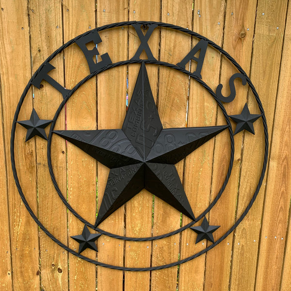 24", 32", 34", 40" TEXAS LICENSE PLATE RUSTIC BLACK BARN STAR METAL WALL WESTERN HOME DECOR RUSTIC TEXAS ART NEW