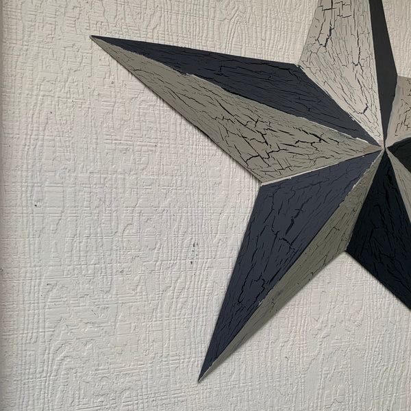 CRACKLE STYLE BEIGE & BLACK METAL BARN STAR METAL WALL ART WESTERN HOME DECOR RUSTIC NEW